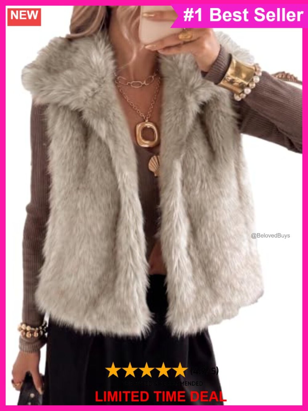 Faux Fur Vest Women Lapel Sleeveless Fuzzy Jacket Outerwear